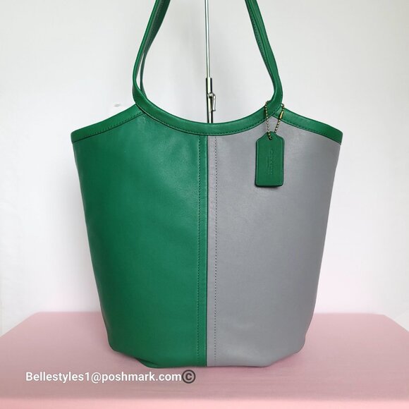 COACH Bea Colorblocked Smooth Leather Large Tote -Green Granite multi color ⭐ - Picture 4 of 16